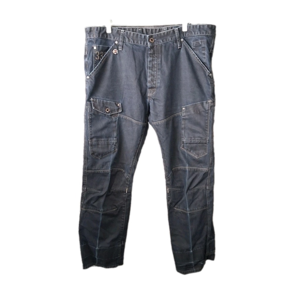 G Star Raw 3301 Straight Cargo Button Fly Y2K Indigo Blue Jeans Men's 40 X 30"